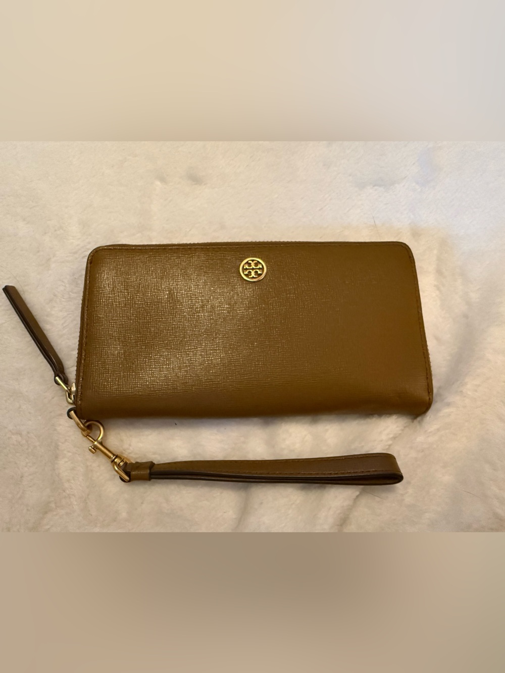 Tory Burch Caramel Brown Zip-Around Wristlet Wallet
